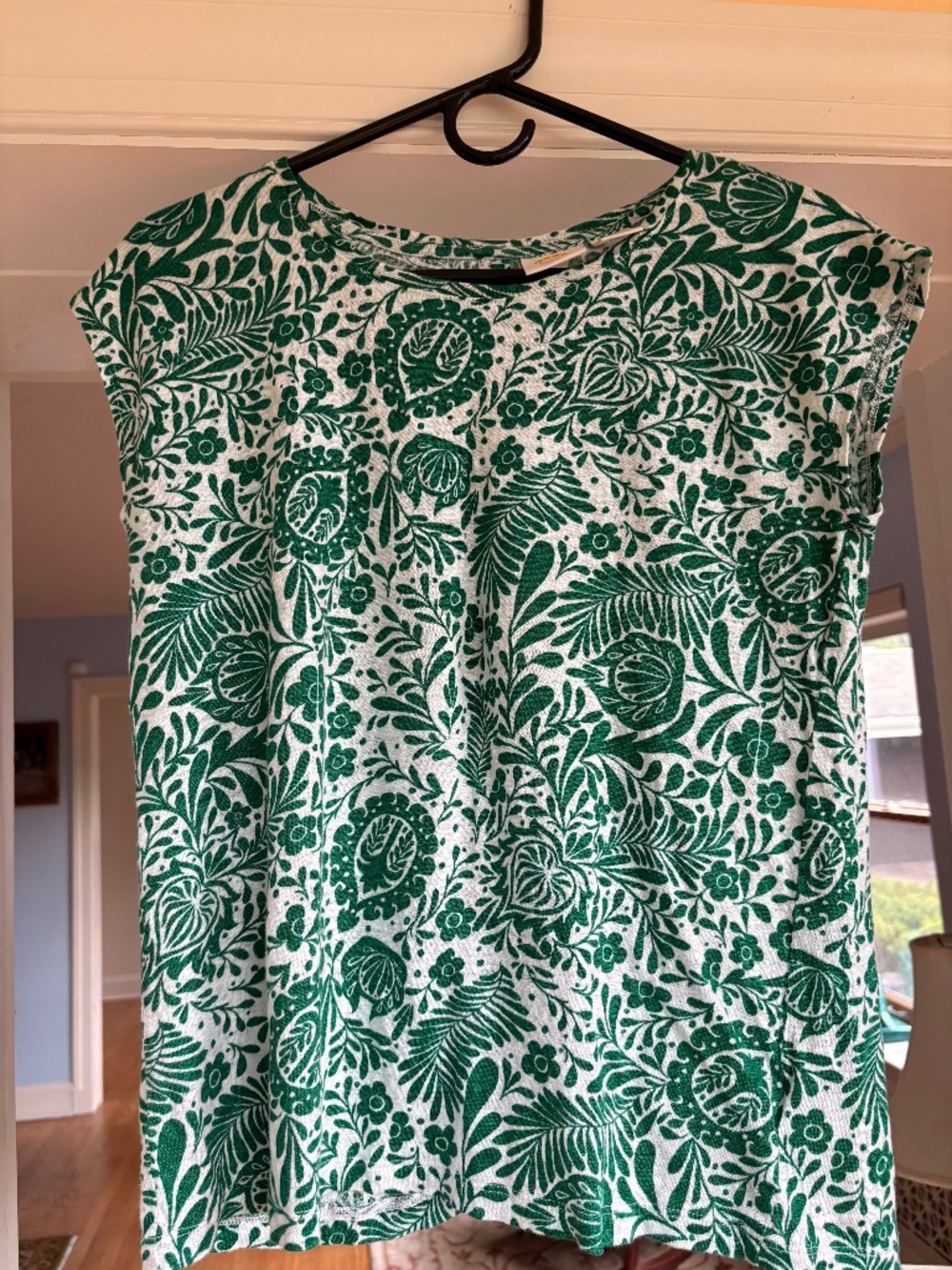 C&C California Green and White Linen Blouse Shirt Top